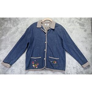 Vintage‎ Teddi Women Petit L Denim Jacket Humming Bird Flowers Embroidered Boho